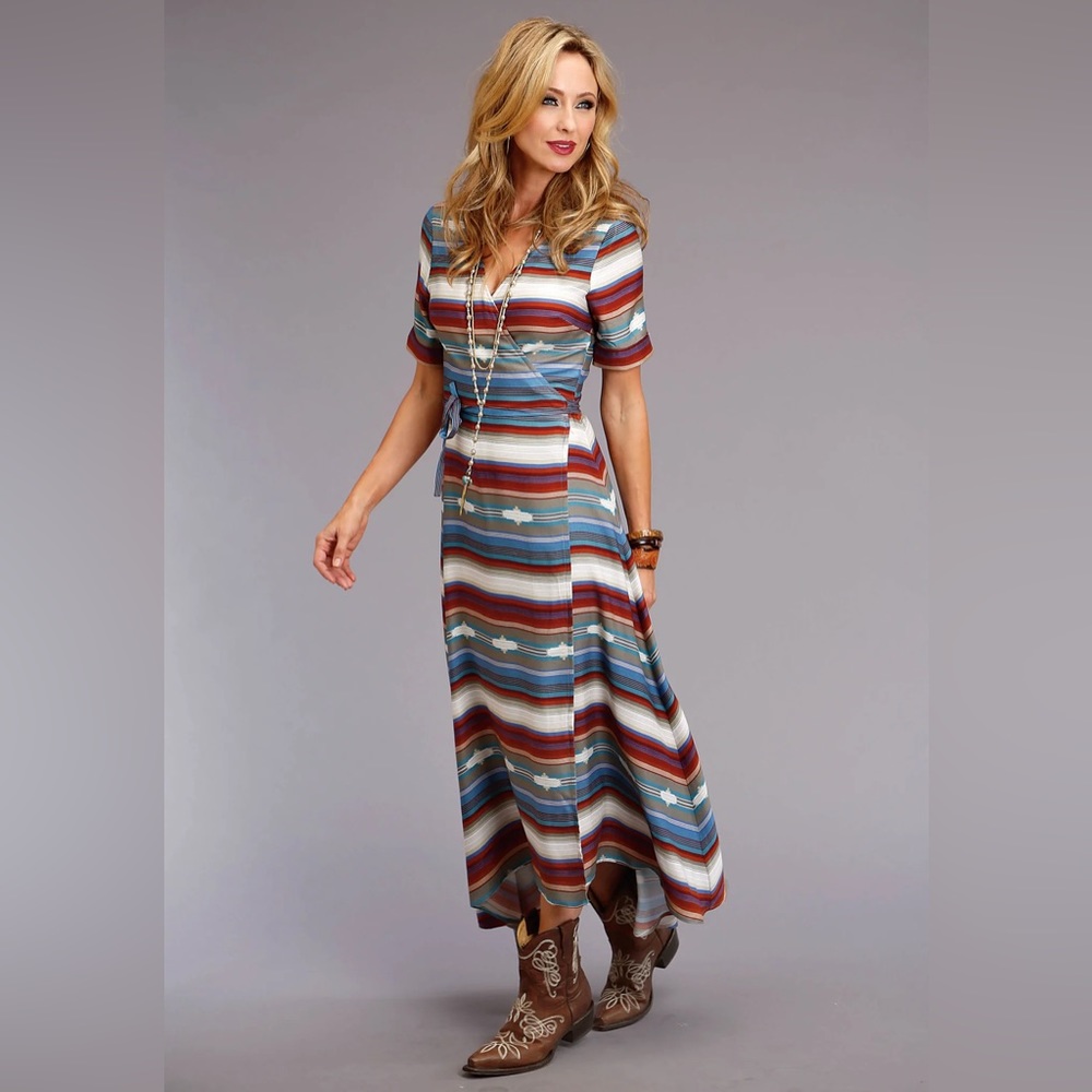 Stetson Serape southwestern wrap dress midi multicolor short sleeve size XL NWT